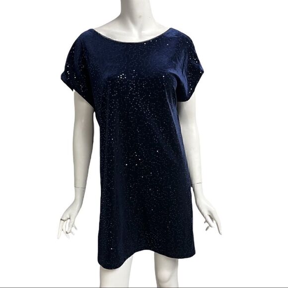 Oleg Cassini Blue Velvet W/Sequins Mini Dress‎ - Picture 4 of 5